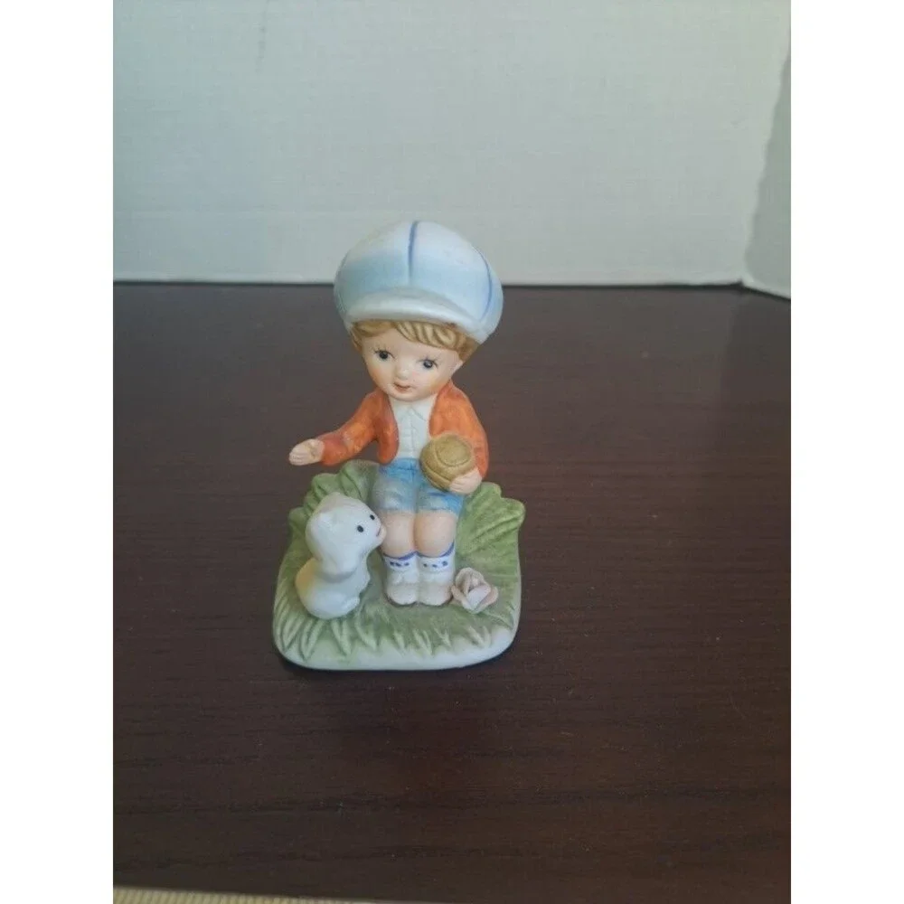 Vintage Homco Bisque Boy With Puppy #1430 Figurine